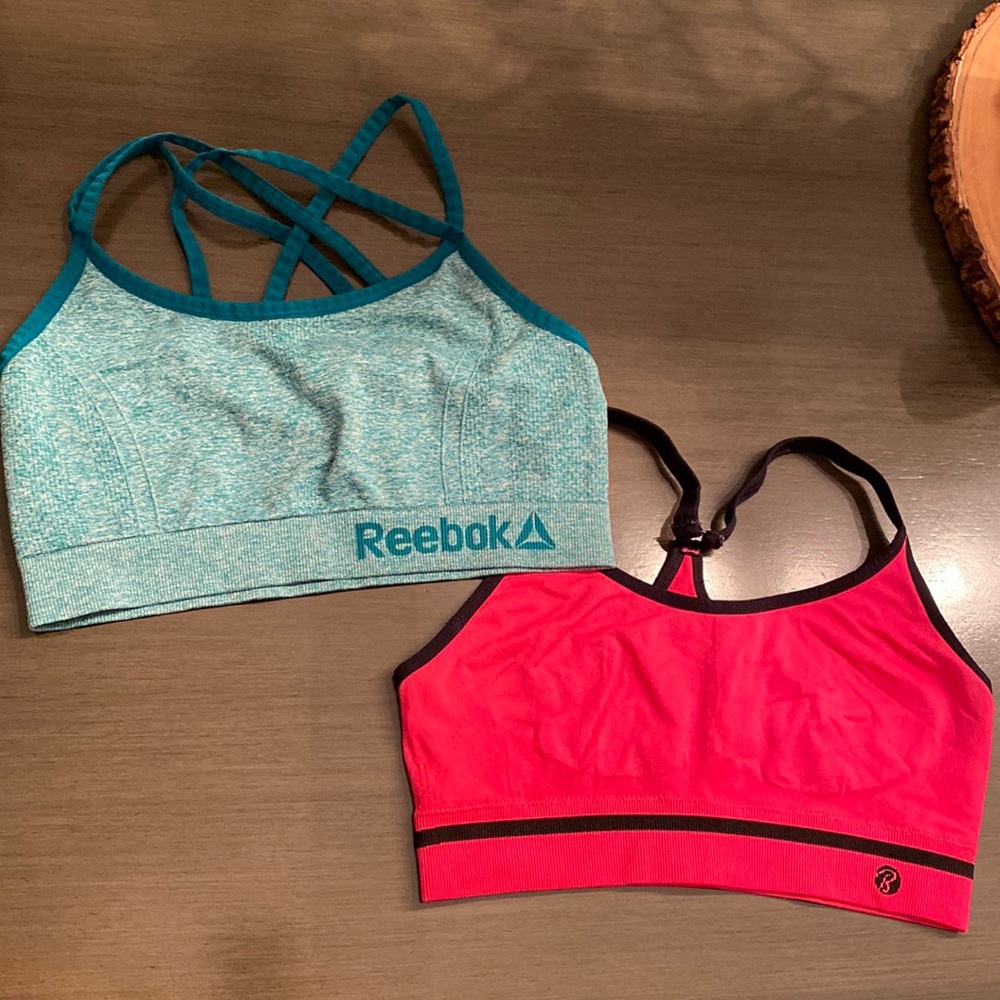 Reebok sports bra green - size small. Bonus hot pink sports bra bundle.